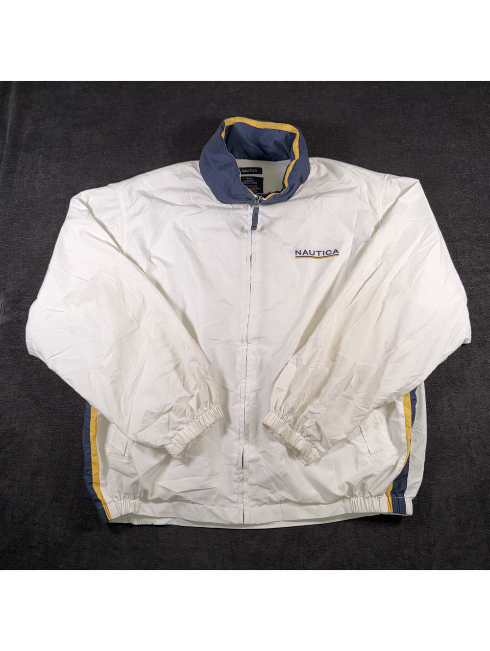 Nautica Men's XXL White Polyester Windbreaker Jacket with Navy and Yellow Accent